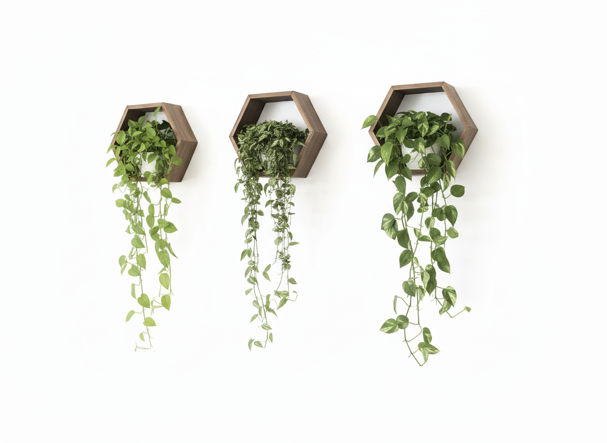 Plant-Optimized Hexagon Floating Shelves - Handcrafted Wood Display for Plant Parents (9.25" Deep)