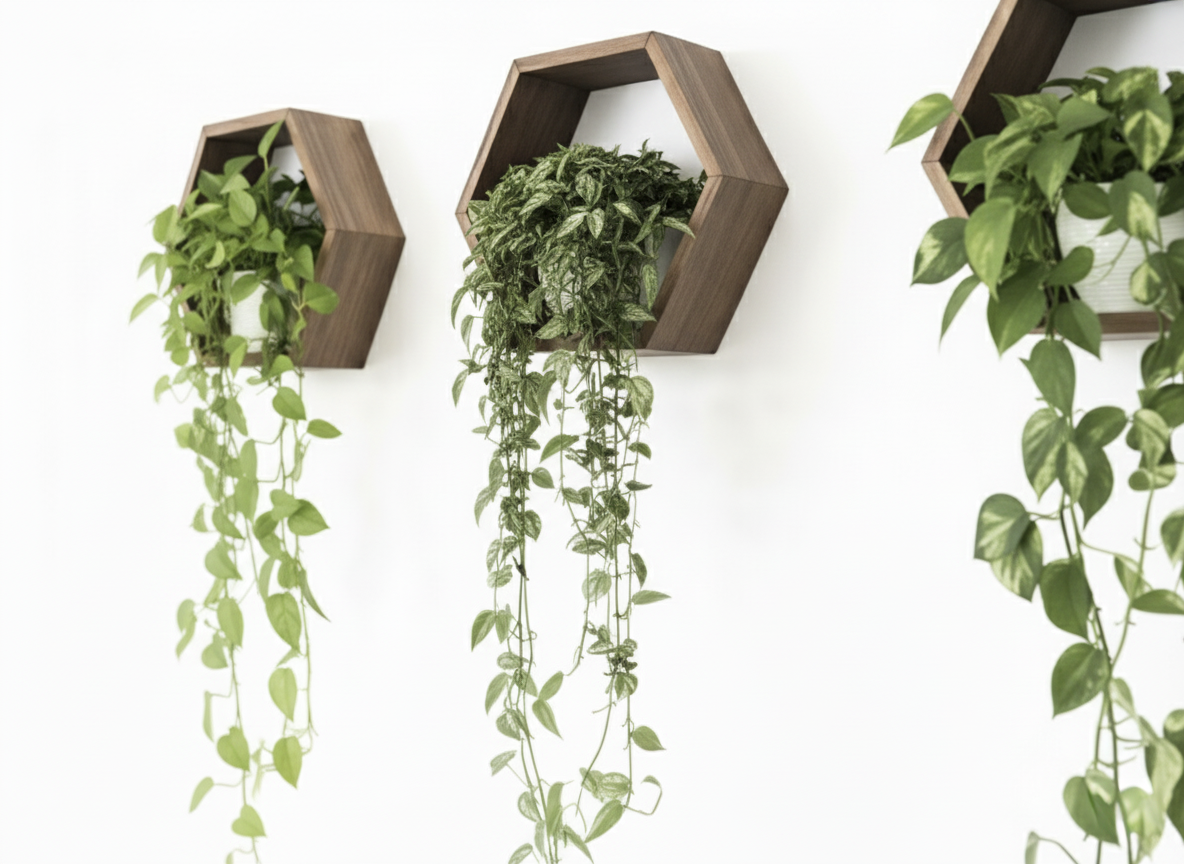 Plant-Optimized Hexagon Floating Shelves - Handcrafted Wood Display for Plant Parents (9.25" Deep)