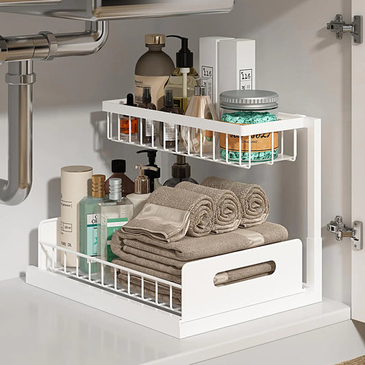Under Sink Organizer - Pull Out Cabinet Organizer - 2 Tier Slide Out Sink Shelf