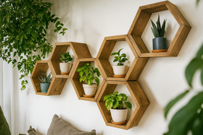 Floating Plant Shelves Hexagon Set - 5.5" Deep Wall Mounted Plant Display