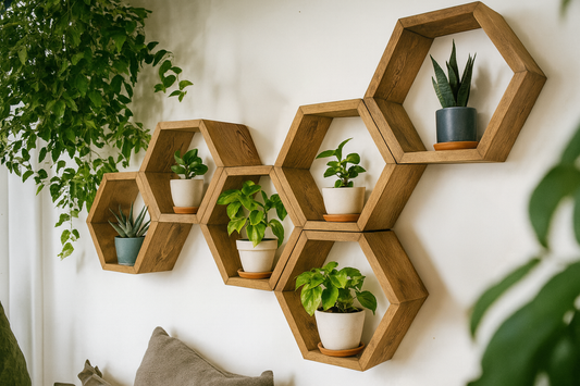 Floating Plant Shelves Hexagon Set - 5.5" Deep Wall Mounted Plant Display
