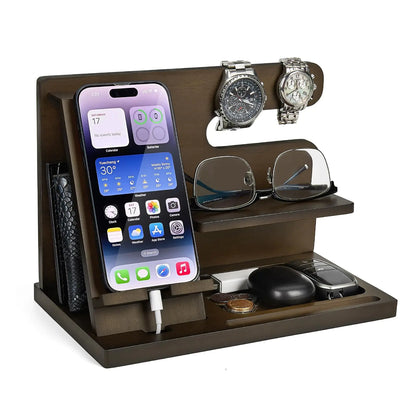 Wood Phone Docking Station - Nightstand Organizer