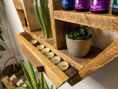 Large Hexagon Wall Shelf - 28"x 24.2" - Essential Oil Shelf -  Crystal display shelf. Floating hexagon shelf with optional drawer.