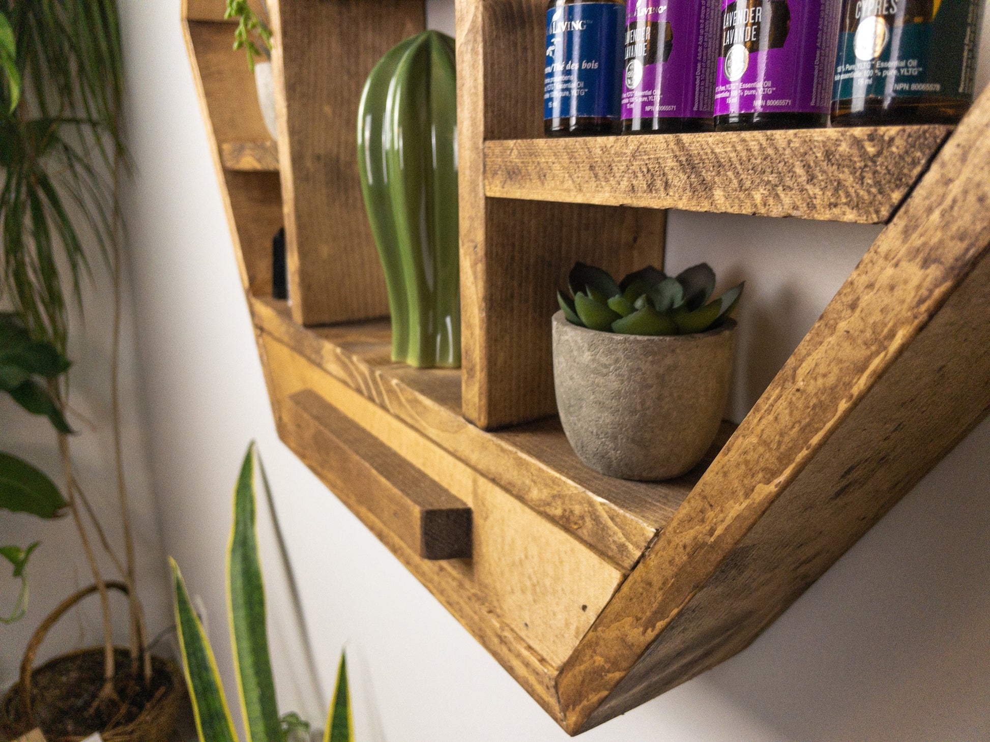 Large Hexagon Wall Shelf - 28"x 24.2" - Essential Oil Shelf -  Crystal display shelf. Floating hexagon shelf with optional drawer.
