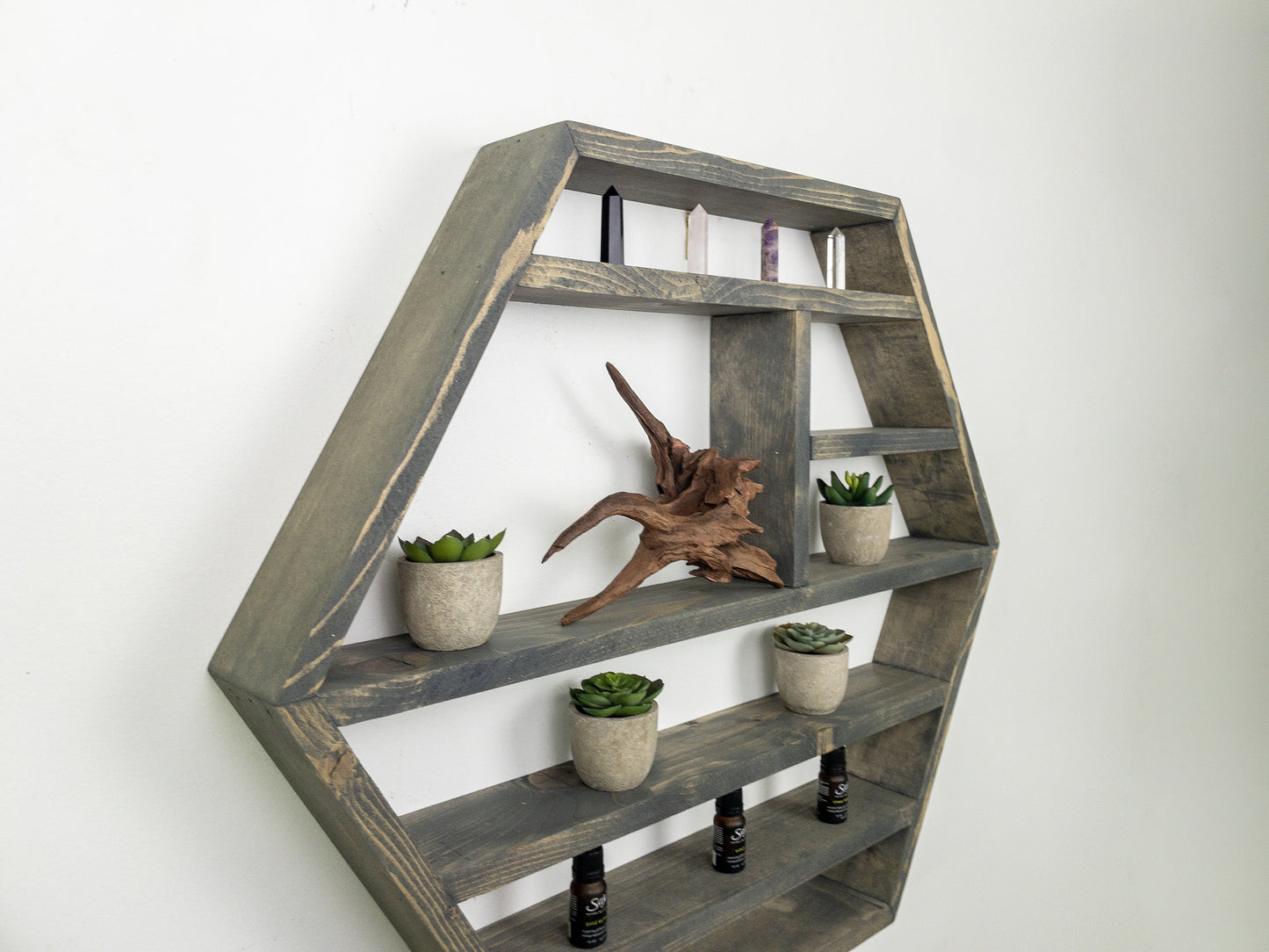 Large Honeycomb Wall Shelf - 28"x 24.2" - Crystal display shelf. Floating hexagon shelf with optional drawer.