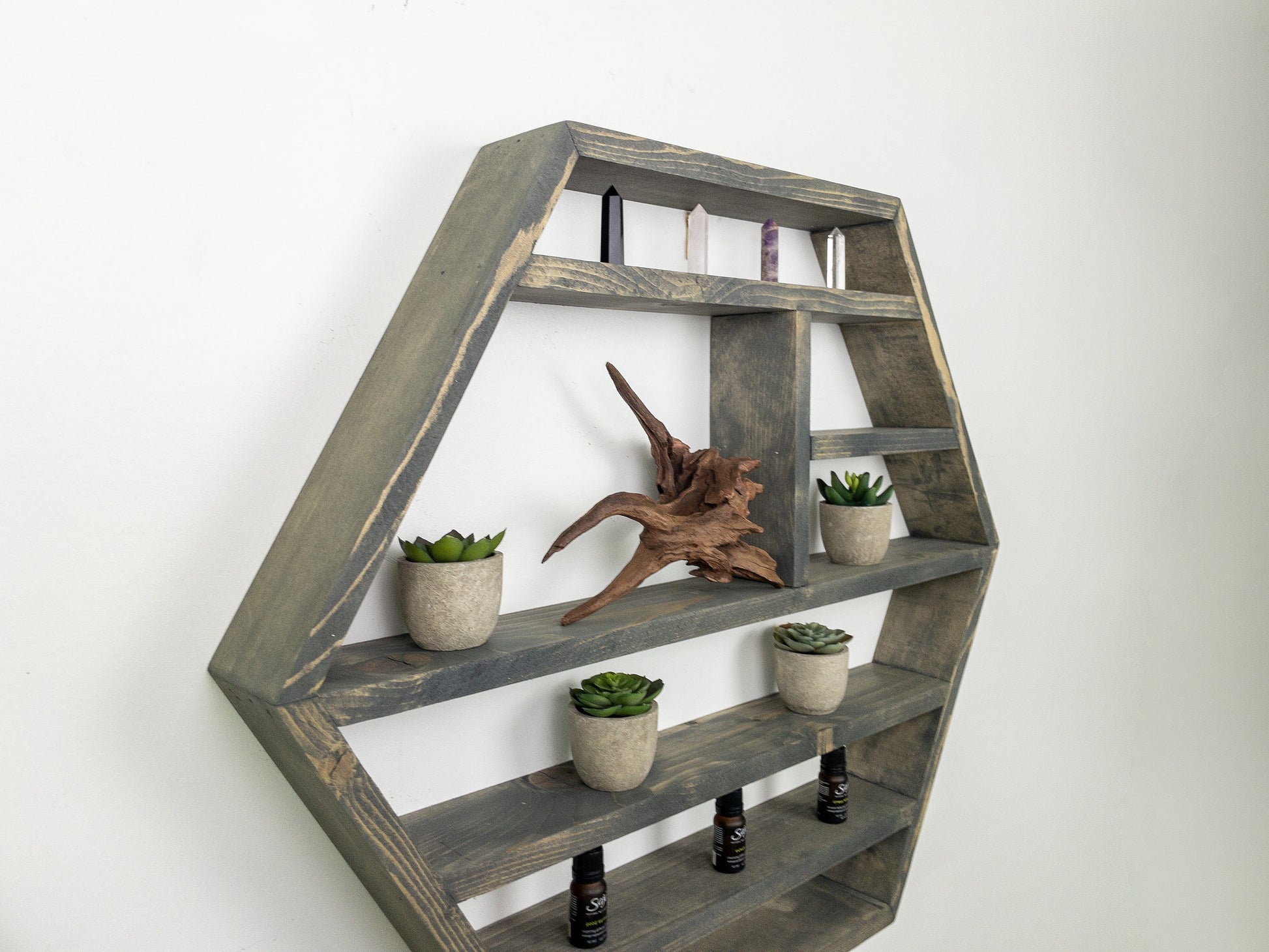 Large Honeycomb Wall Shelf - 28"x 24.2" - Crystal display shelf. Floating hexagon shelf with optional drawer.