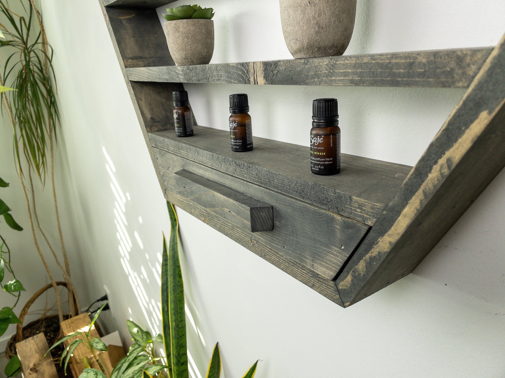 Large Honeycomb Wall Shelf - 28"x 24.2" - Crystal display shelf. Floating hexagon shelf with optional drawer.