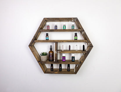 Essential Oil Shelf - Hexagon Wall Shelf -  22"x 19" - Crystal display shelf. Floating hexagon shelf