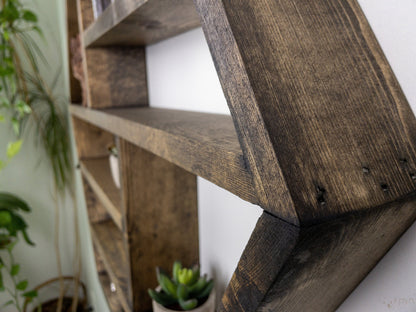 Large Essential Oil Shelf - Honeycomb Wall Shelf - 28"x 24.2" - Crystal display shelf. Floating hexagon shelf with optional drawer.
