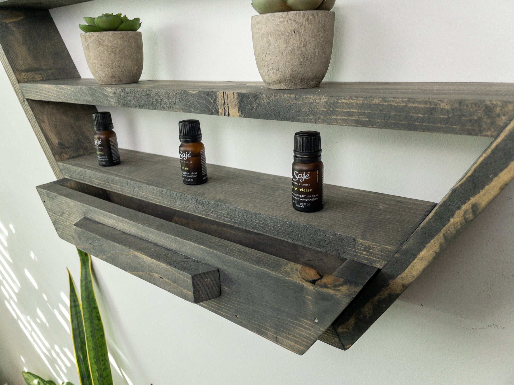 Large Honeycomb Wall Shelf - 28"x 24.2" - Crystal display shelf. Floating hexagon shelf with optional drawer.