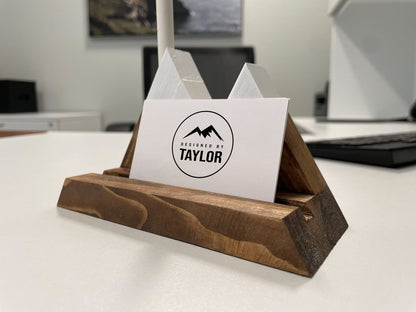 Business Card Holder, Wood Pen and Business Card Holder, Mountain Artwork, Desk Organizer, Office Gift