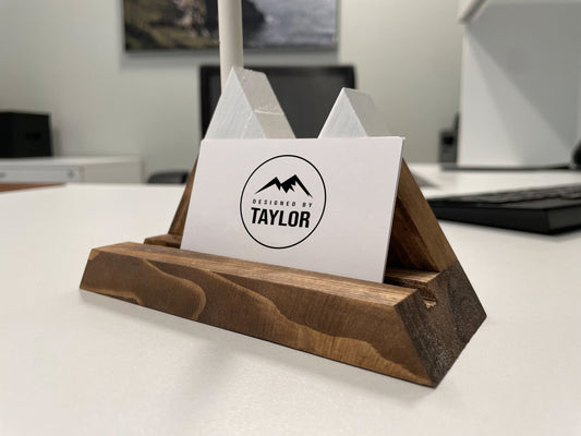 Business Card Holder, Wood Pen and Business Card Holder, Mountain Artwork, Desk Organizer, Office Gift
