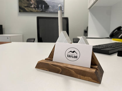 Business Card Holder, Wood Pen and Business Card Holder, Mountain Artwork, Desk Organizer, Office Gift
