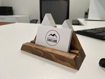 Business Card Holder, Wood Pen and Business Card Holder, Mountain Artwork, Desk Organizer, Office Gift