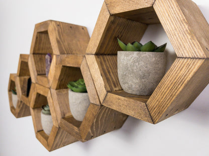 Mini Hexagon Shelves, Set of Hexagons, Honeycomb Shelves, Plant Shelves, Wall Decor
