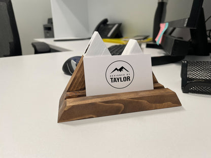 Business Card Holder, Wood Pen and Business Card Holder, Mountain Artwork, Desk Organizer, Office Gift