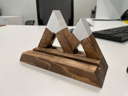 Business Card Holder, Wood Pen and Business Card Holder, Mountain Artwork, Desk Organizer, Office Gift