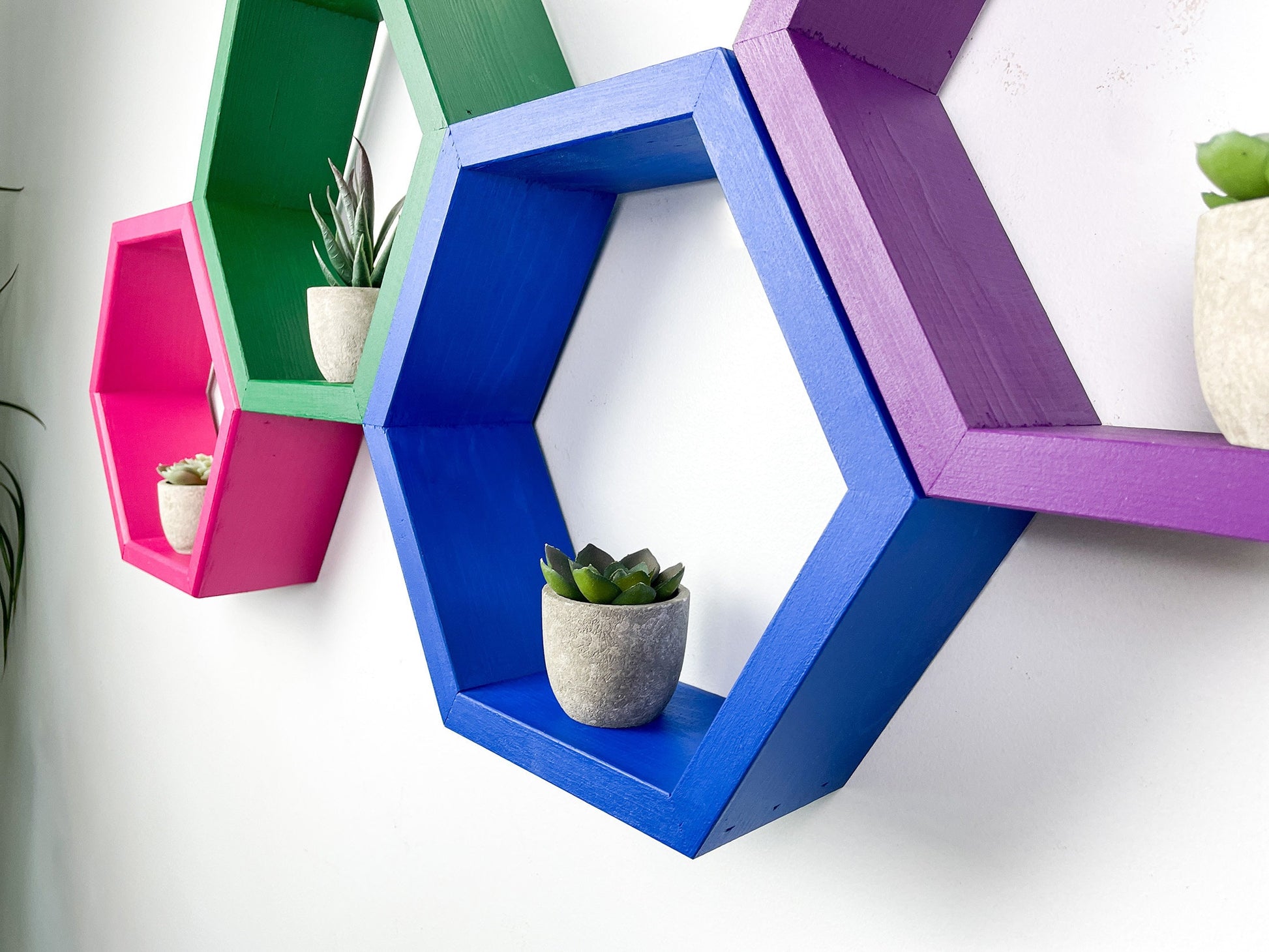 Set of 4 Hexagon Shelves, Multi Colored Hexagons, Honeycomb Shelves, Plant Shelves, Wall Decor
