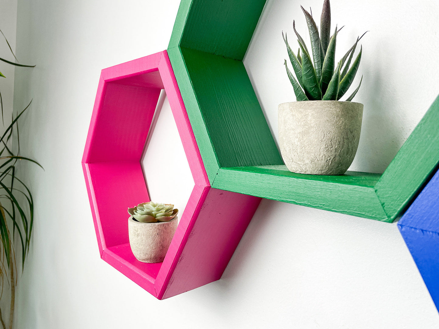 Set of 4 Hexagon Shelves, Multi Colored Hexagons, Honeycomb Shelves, Plant Shelves, Wall Decor