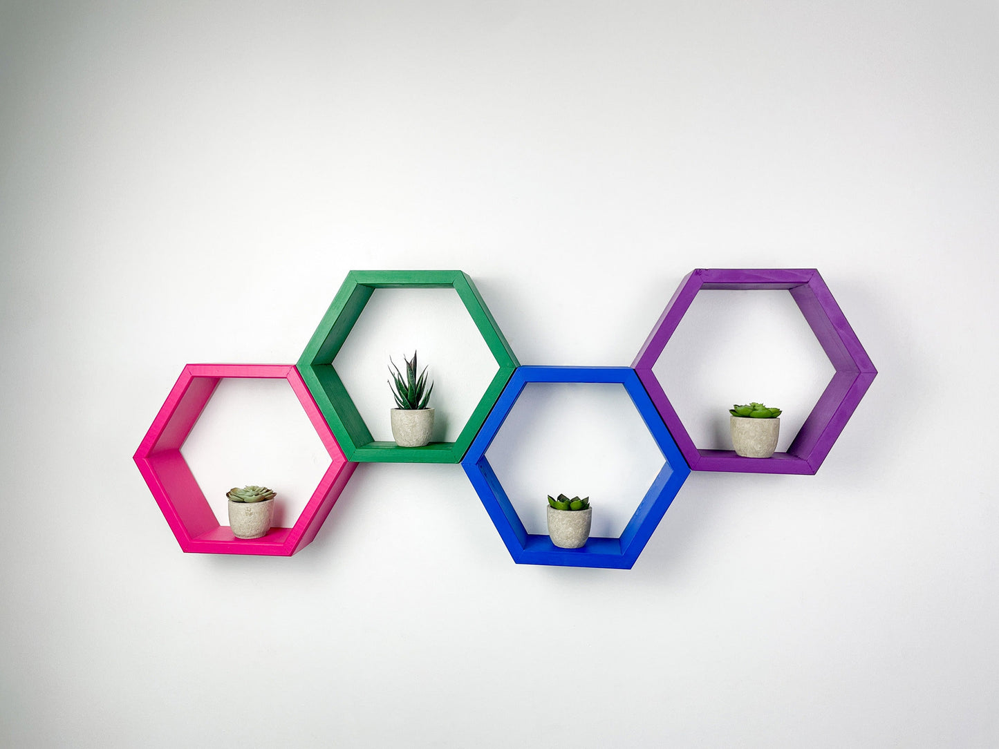 Set of 4 Hexagon Shelves, Multi Colored Hexagons, Honeycomb Shelves, Plant Shelves, Wall Decor