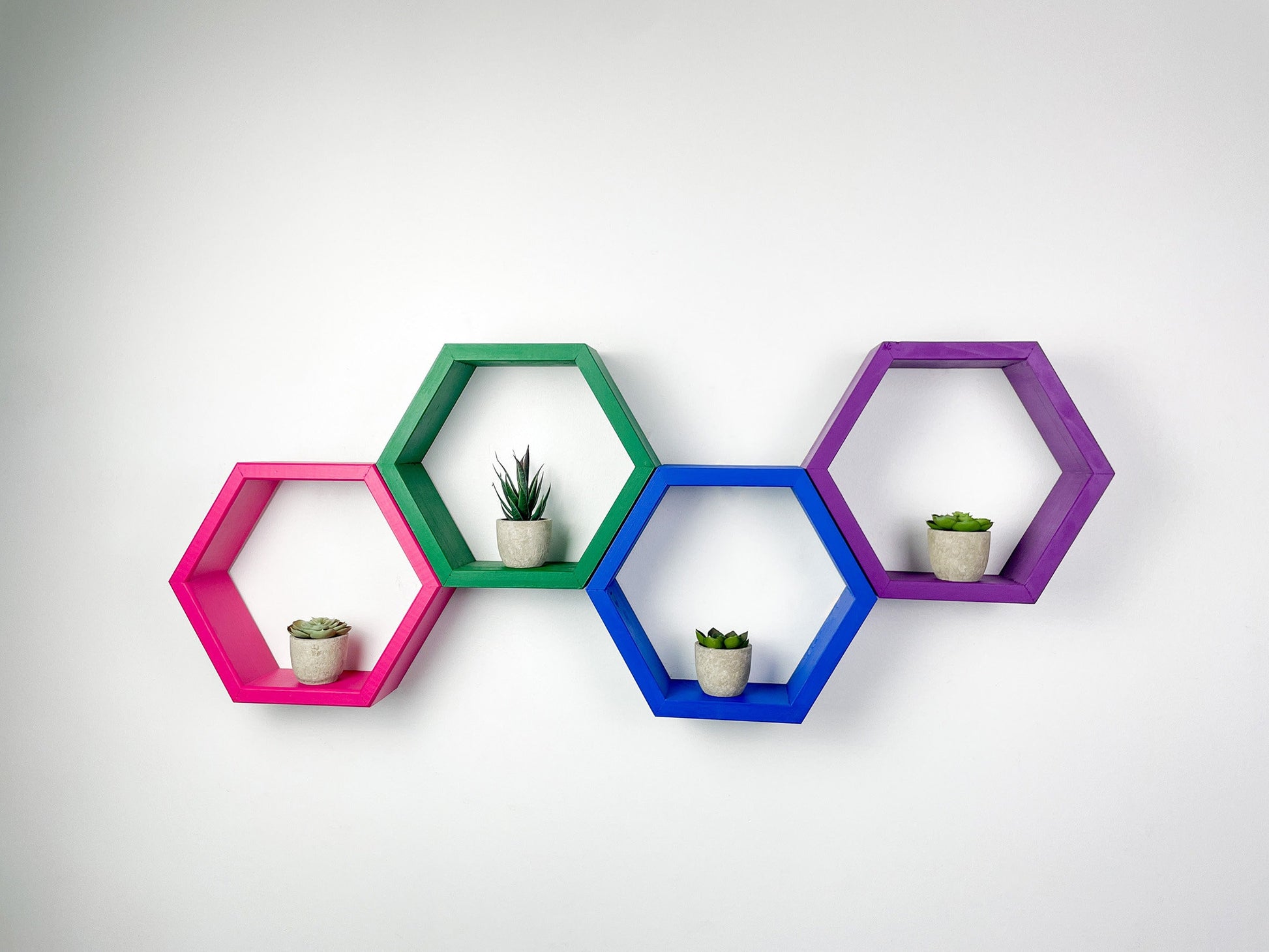 Set of 4 Hexagon Shelves, Multi Colored Hexagons, Honeycomb Shelves, Plant Shelves, Wall Decor