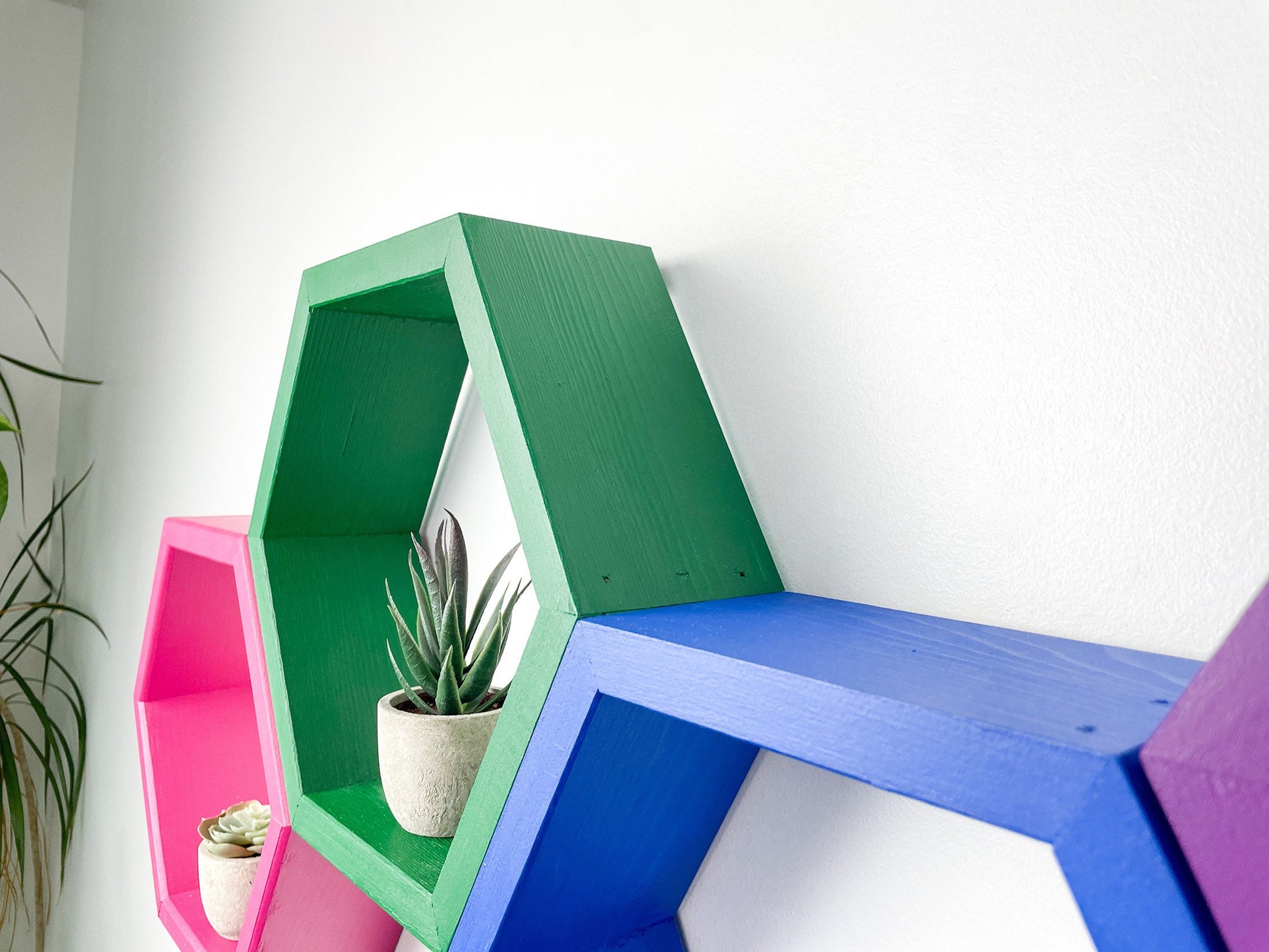Set of 4 Hexagon Shelves, Multi Colored Hexagons, Honeycomb Shelves, Plant Shelves, Wall Decor