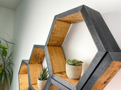 Set of 6 Hexagon Shelves, Two Tone, Two Color, Honeycomb Shelves, Plant Shelves, Wall Decor