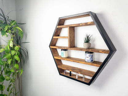 Essential Oil Shelf - Honeycomb Wall Shelf - 28"x 24.2" - Crystal display shelf. Floating hexagon shelf