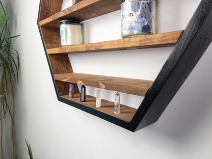 Essential Oil Shelf - Honeycomb Wall Shelf - 28"x 24.2" - Crystal display shelf. Floating hexagon shelf