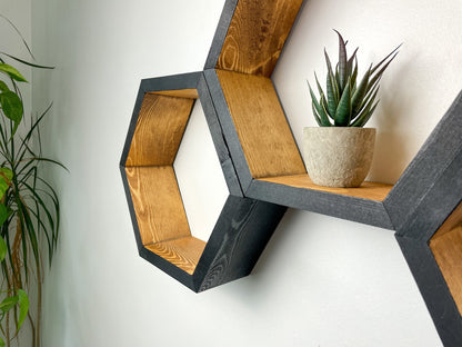 Set of 6 Hexagon Shelves, Two Tone, Two Color, Honeycomb Shelves, Plant Shelves, Wall Decor