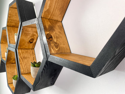 Set of 6 Hexagon Shelves, Two Tone, Two Color, Honeycomb Shelves, Plant Shelves, Wall Decor