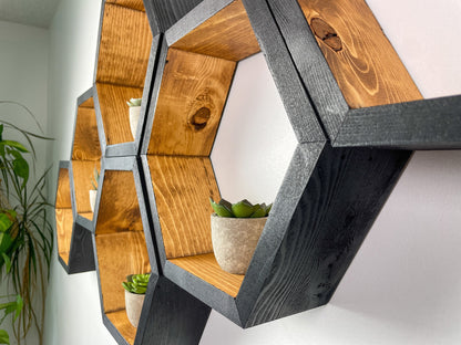 Set of 6 Hexagon Shelves, Two Tone, Two Color, Honeycomb Shelves, Plant Shelves, Wall Decor