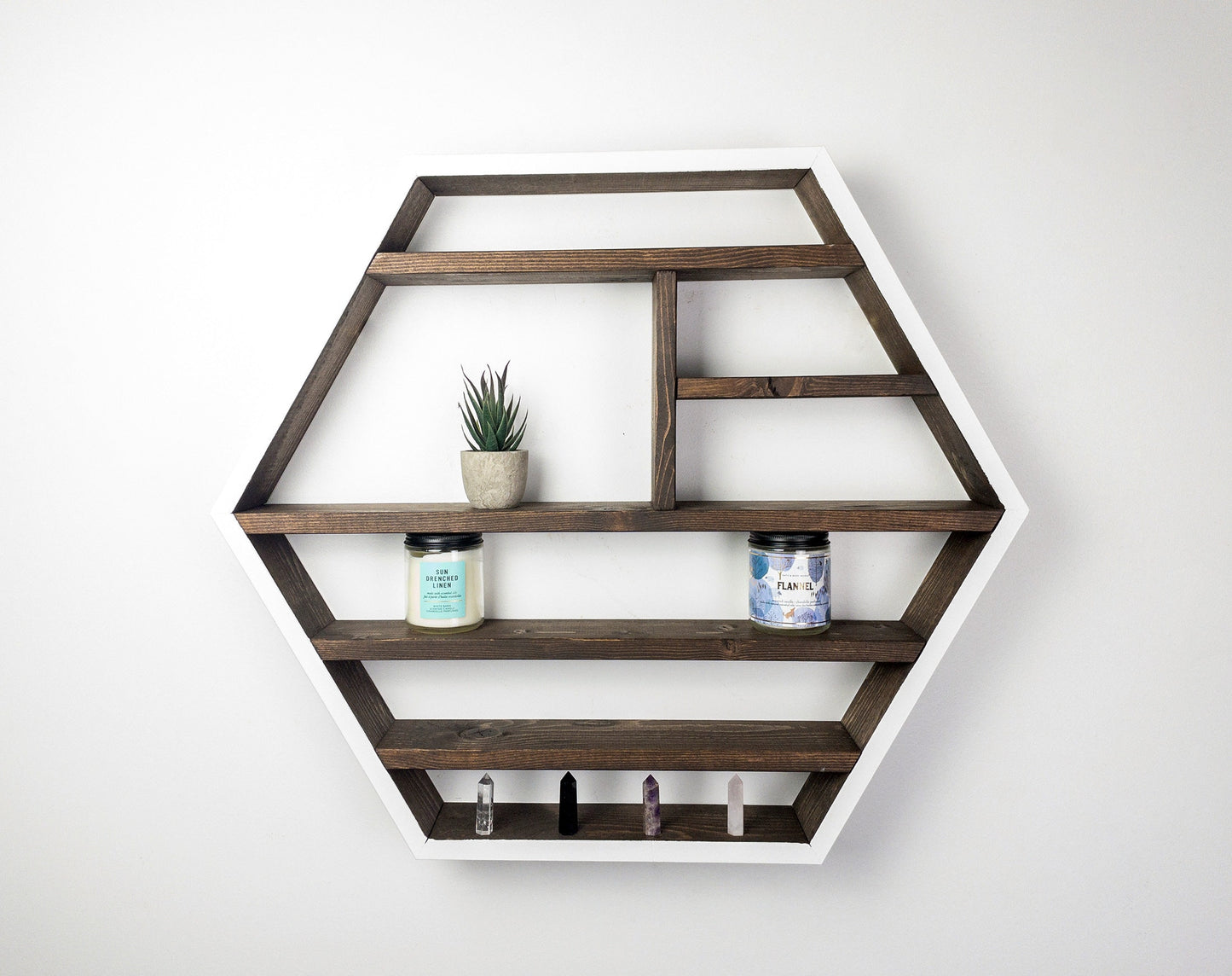 Essential Oil Shelf - Honeycomb Wall Shelf - 28"x 24.2" - Crystal display shelf. Floating hexagon shelf