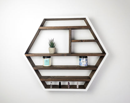 Essential Oil Shelf - Honeycomb Wall Shelf - 28"x 24.2" - Crystal display shelf. Floating hexagon shelf