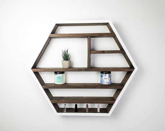 Essential Oil Shelf - Honeycomb Wall Shelf - 28"x 24.2" - Crystal display shelf. Floating hexagon shelf
