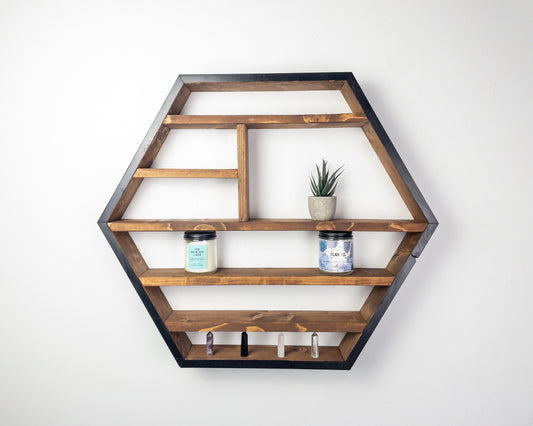 Essential Oil Shelf - Honeycomb Wall Shelf - 28"x 24.2" - Crystal display shelf. Floating hexagon shelf