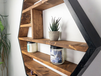 Essential Oil Shelf - Honeycomb Wall Shelf - 28"x 24.2" - Crystal display shelf. Floating hexagon shelf